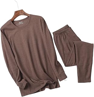 Roupa interior térmica para homens, roupa interior térmica de fio de algodão, o dobro do calor e 30% de luz, conjunto superior e inferior de 2, para clima frio (Color : Brown, Size : XXL)