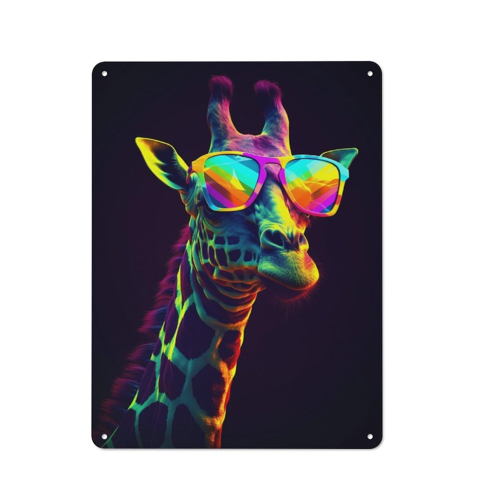 Junmoney Giraffe Sunglasses For Lounge Or Reading Corner, Rustic Tin Sign 40X30cm, For An Autumn Update To Lounge And Reading Corner