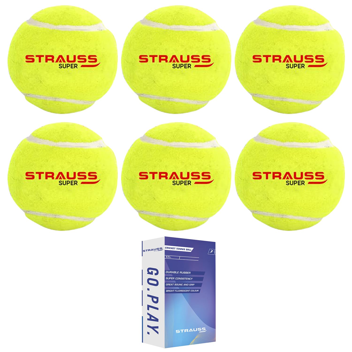 Strauss Cricket Tennis Balls | Light Weight (Soft) | Pack of 6 | Color: Yellow | for Street, Lawn, Park, Beach & Gully Cricket | Premium Rubber Tennis Balls | for All Age Groups | Tennis Cricket Ball (B0C4FC5L7V) Amazon Price History, Amazon Price Tracker