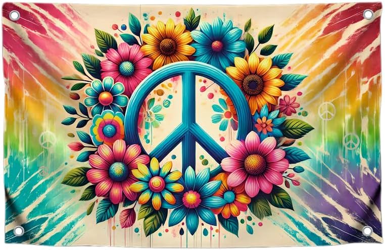 3x5 Feet Multicolored Peace Single Sided Flag with 4 Brass Gromme...
