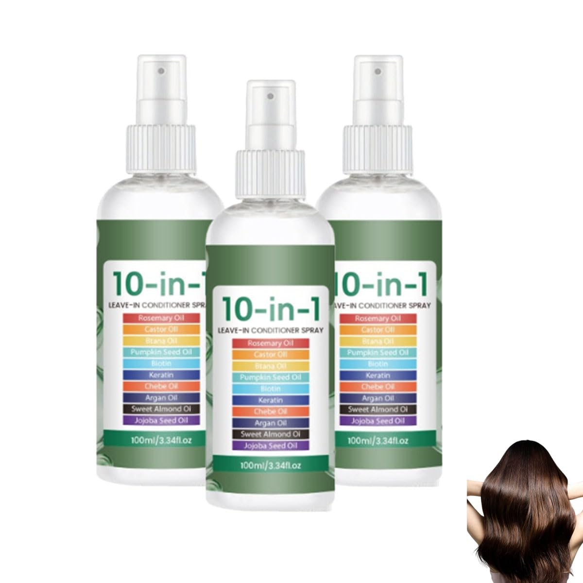 Hair Conditioning Mist Detangling Spray, Leave In Conditioner Spray, Complete Leave-In Conditioning Mist for Dry, Frizzy, Straight & Curly Hair (3PCS)