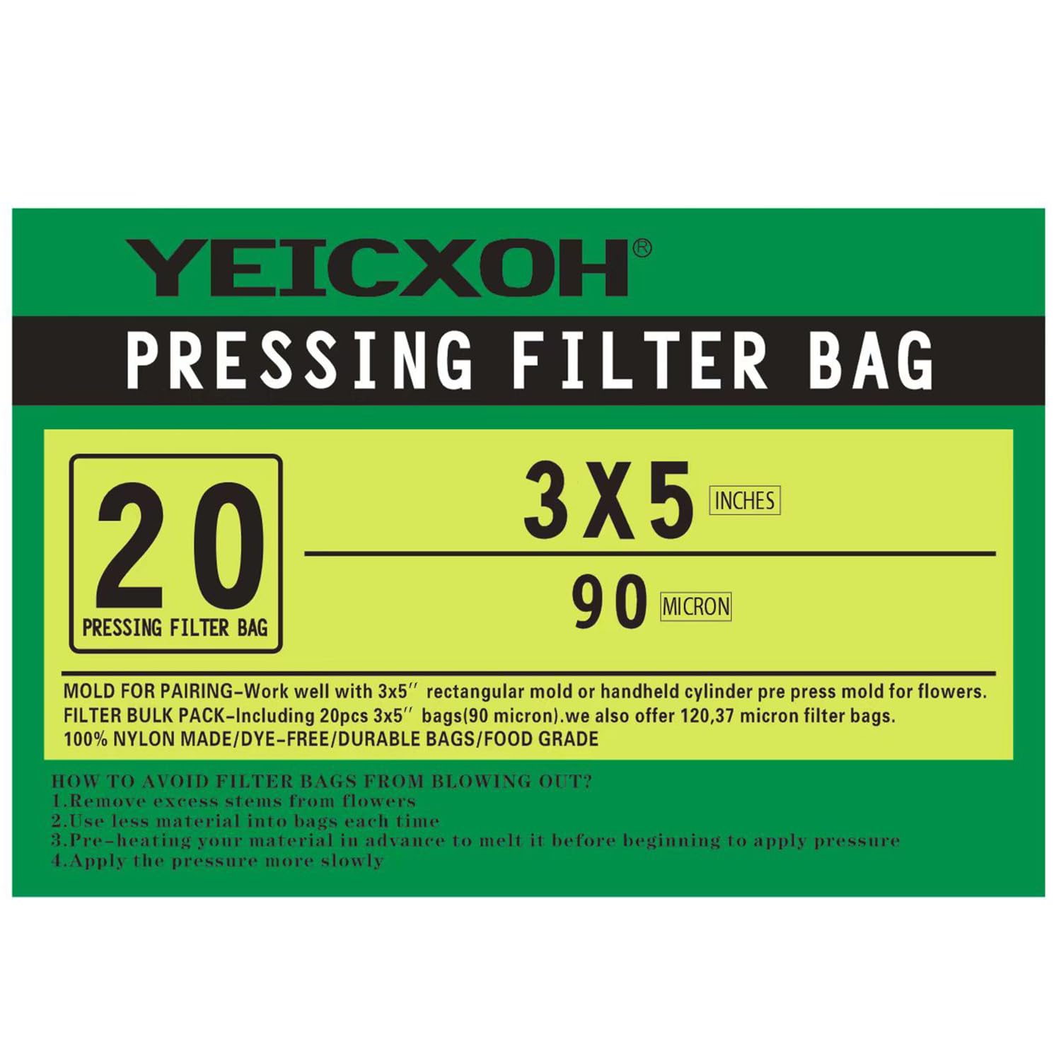 Bolsas de prensa de colofonia 3 x 5 de nailon para extracciones limpias con calor (90U)