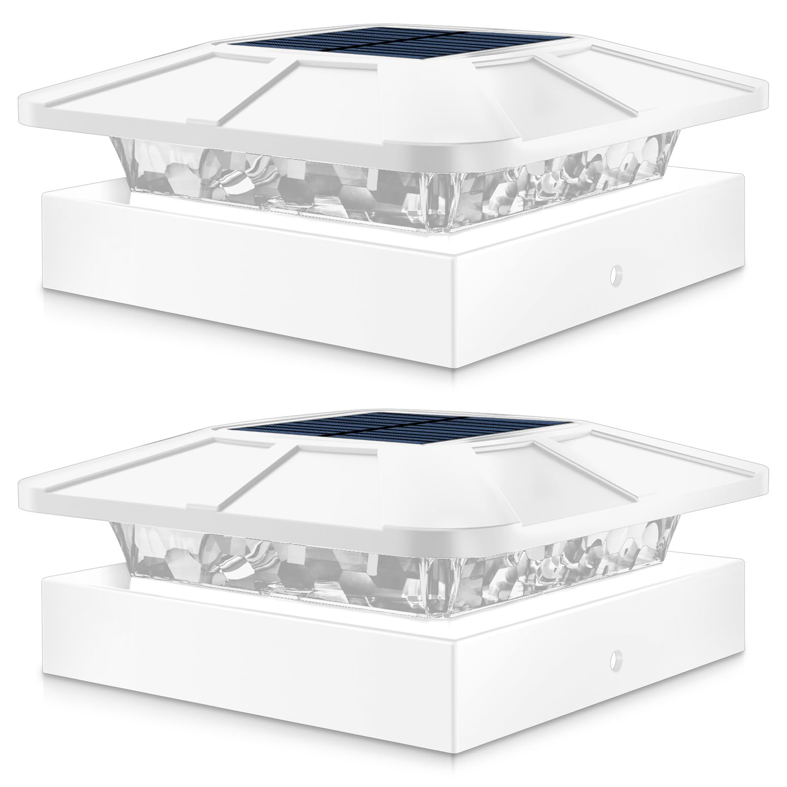 Peasur Pfostenleuchte Solar, 3 Modi 10x10CM Pfostenkappe Solar, Pfostenlichter für Zaunpfosten Vinyl-Holzpfosten, Wasserdicht Solarlampe Außen für Hölzerne Pfosten, Zaun, Terrasse, White 2 Stück