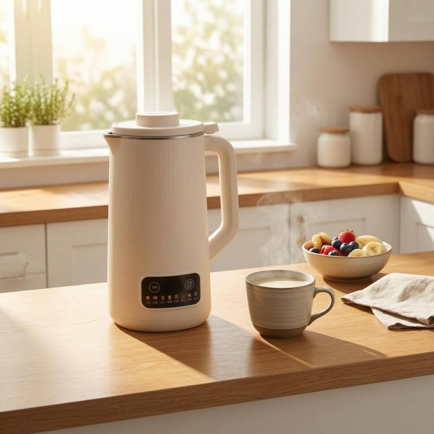 Compact Electric Soy Milk Appliance White Soy Milk Mach | Compact Electric Soy Milk Appliance White Machine Cylindrical Blended Drink Side Handle Eu Plug-image-24