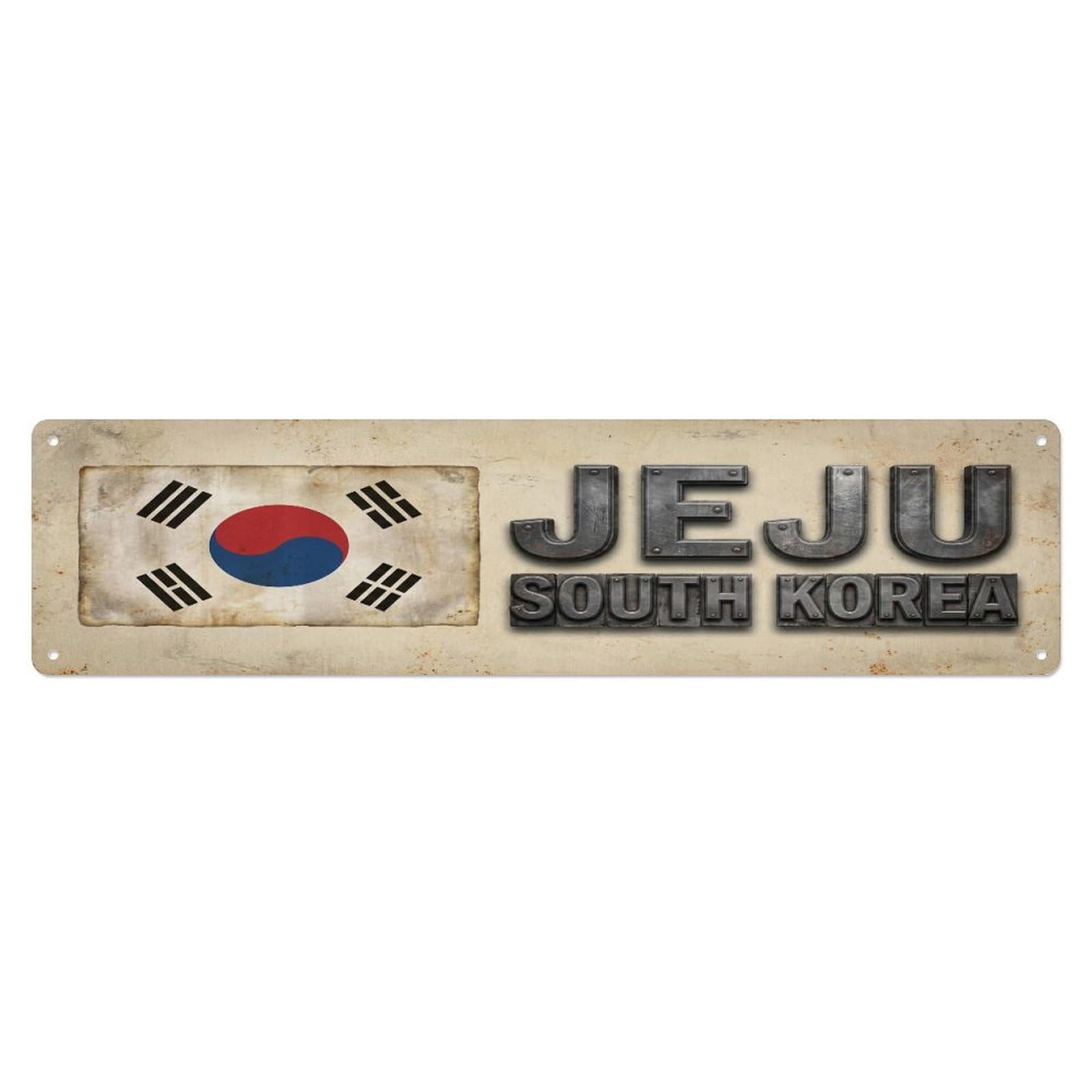 Okahys 4X16inch(10X40cm) Vintage Jeju South Korea Flag Decor Rustic Travel Metal Tin Sign