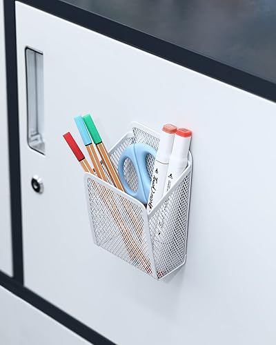 Miniatura 7 de Soporte magnético para lápices, cesta de malla de acero inoxidable para bolígrafos, organizador de almacenamiento de utensilios de escritura de