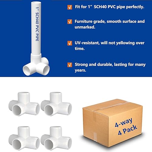 Miniatura 34 de Accesorios de PVC de 1 pulgada de cruz de 4 vías (paquete de 4) grado para muebles, conector de codo, resistente para muebles de bricolaje, marcos