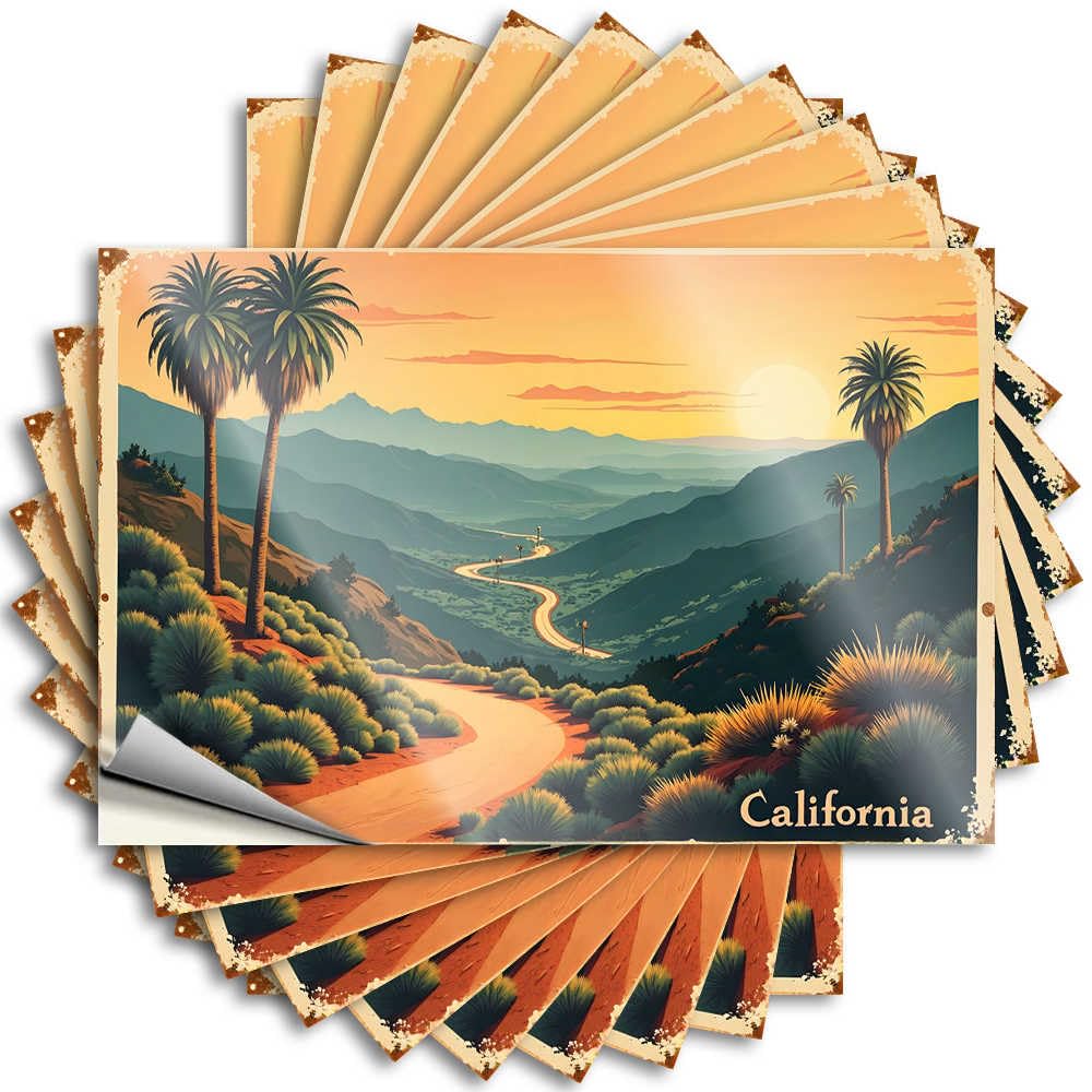 Decal Men Stuff Easy Apply | Sunset Drive Through California's Desert Landscape Mini Laptop Peel and Stick(6X9CM)