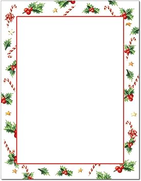 Holly with Candy Canes Letterhead Laser & Inkjet Printer Paper 100 Sheets