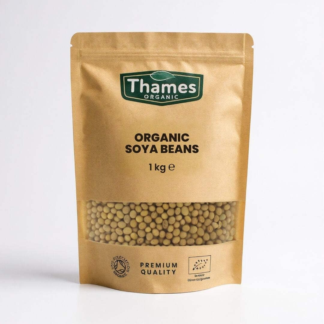 Organic SOYA Beans No Additives, No Preservatives, Raw, High Fibre, High Protein, Vegan, GMO-Free - Perfect for Plant-Based Recipes - Thames Organic 1 kg