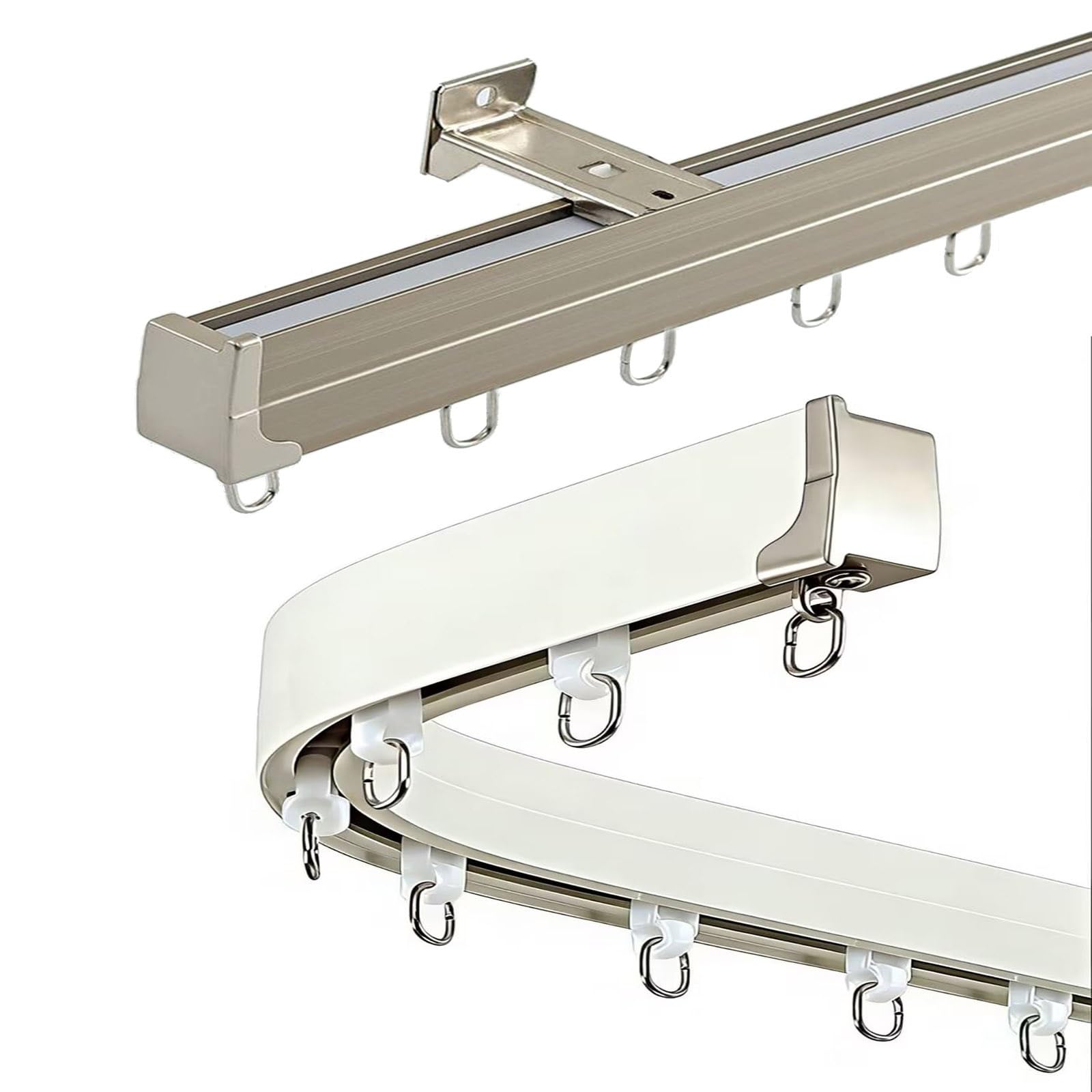 GLDYTVF Flexible Curtain Track with, 2m (6.6ft) Aluminum Rod for Room Divider, Wall-Mounted, Ideal for Windows and Space Separation - White