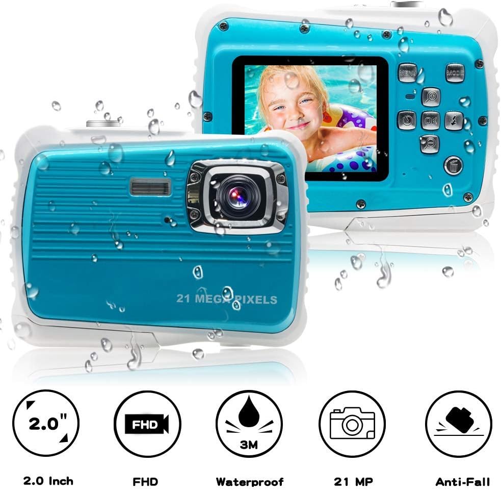 [Updated 2019 Model] ISHARE Kids Camera, Waterproof Kids Camera Best Gifts for Girls/Boys 21MP HD Underwater Digital Camera with 2.0" LCD, 8 X Digital Zoom, Flash and Mic (Blue)…
