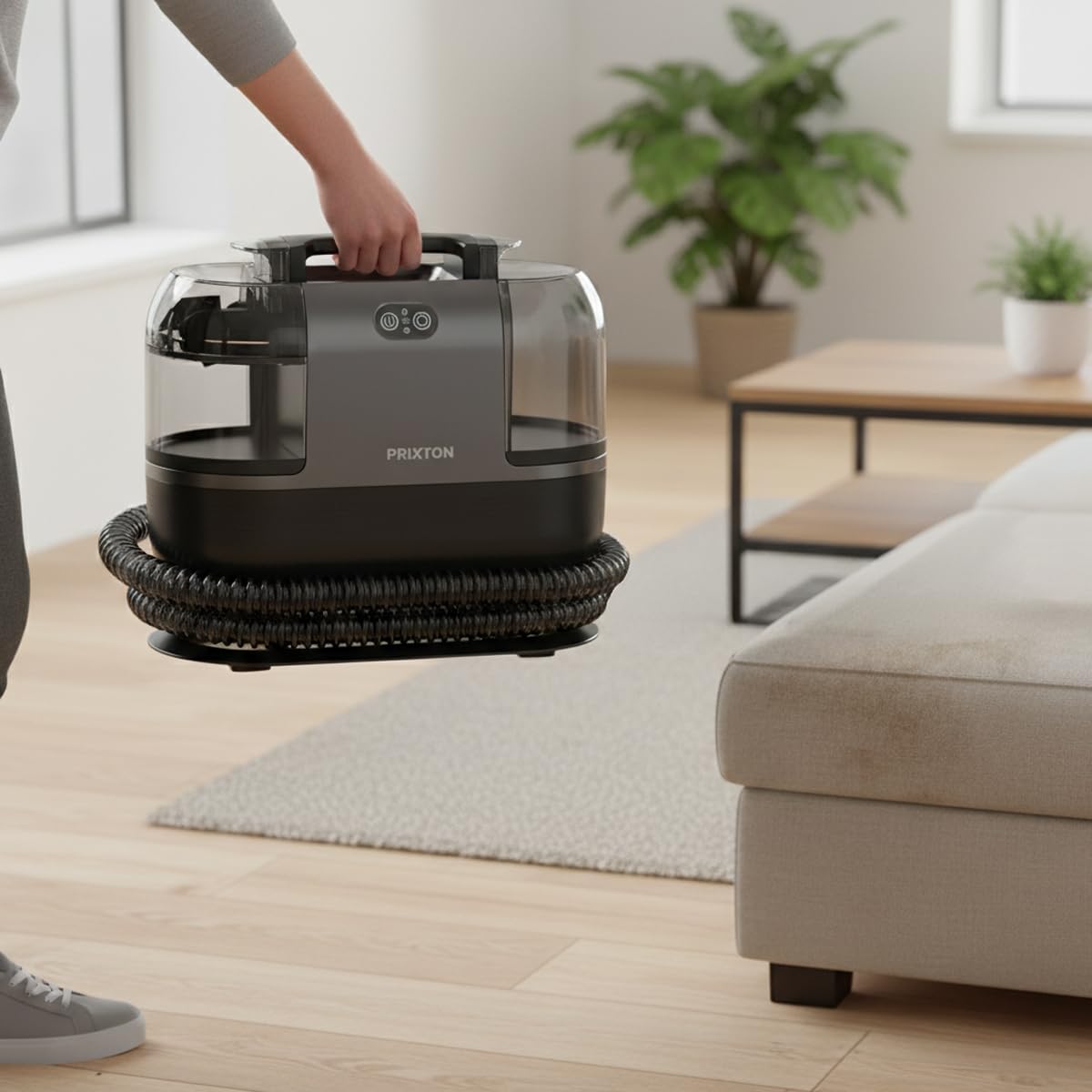 PRIXTON Aspirador de Alfombras y Tapicerías AquaClean Steam Pro 1700W con Vapor y Agua Caliente 60 °C, 15 kPa, Doble Depósito y 4 Accesorios
