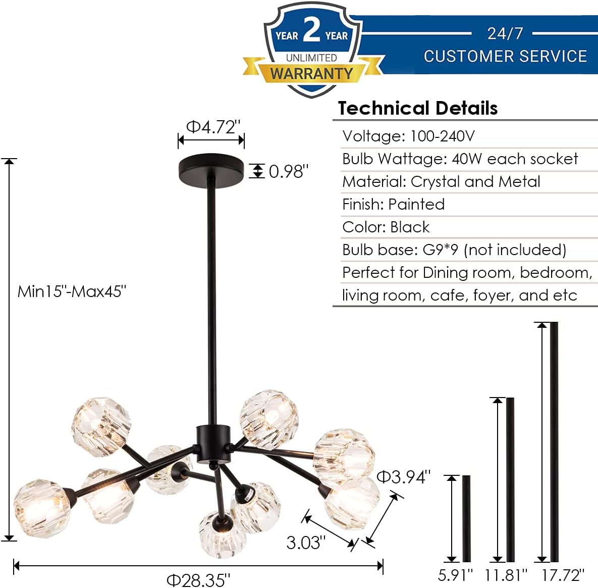 70% Off Everything Weesalife Sputnik Chandeliers Modern Crystal Pendant Light Chandelier 9 Lights Mid Century Black Branches Chandeliers Ceiling Light Fixtures for Dining Room Bedroom Living Room G9 Bulbs
