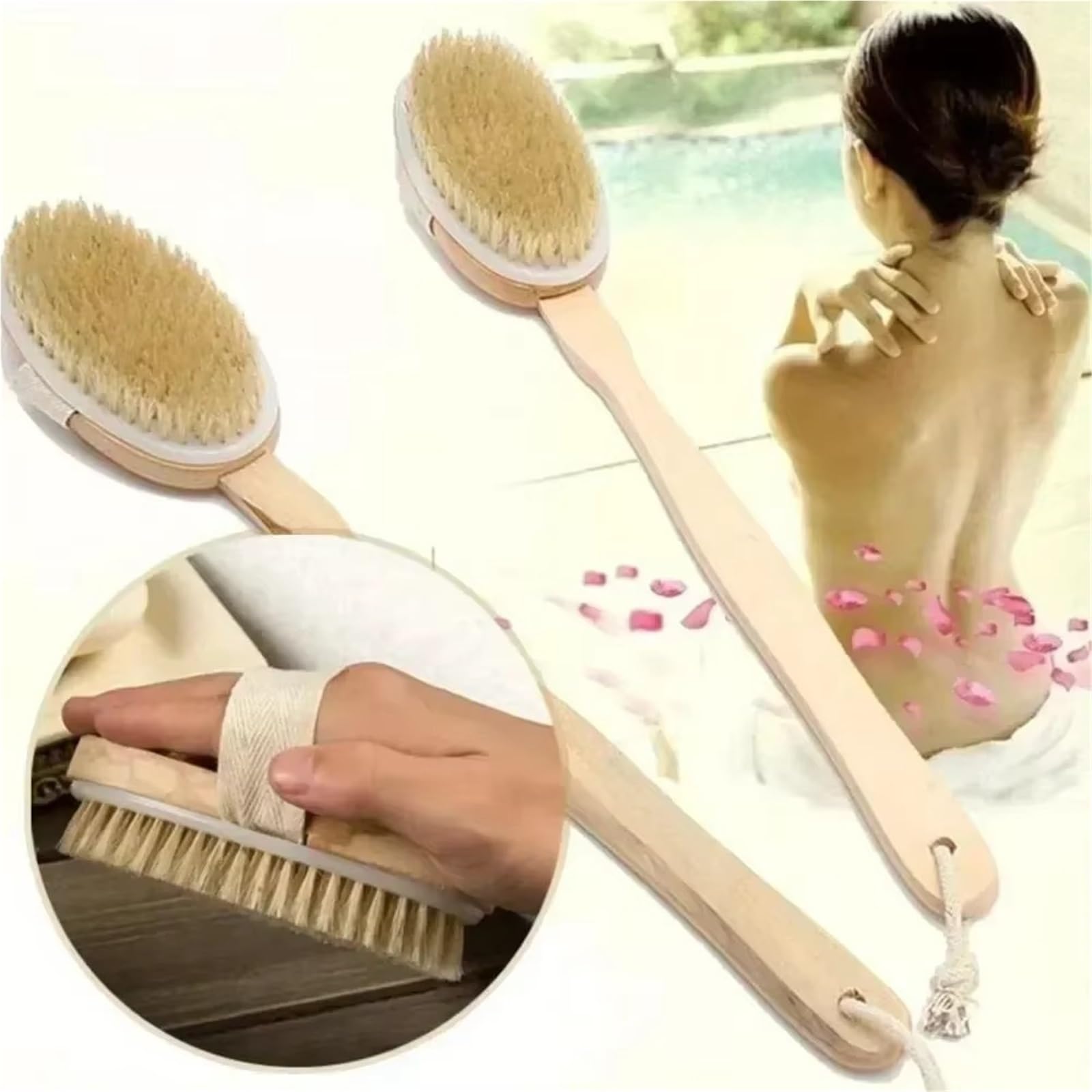 2-teilige Duschbürste, Rückenwäscher mit langem Griff for Peeling trockener Haut, abnehmbare Körpermassagebürste FüR KöRperpeeling