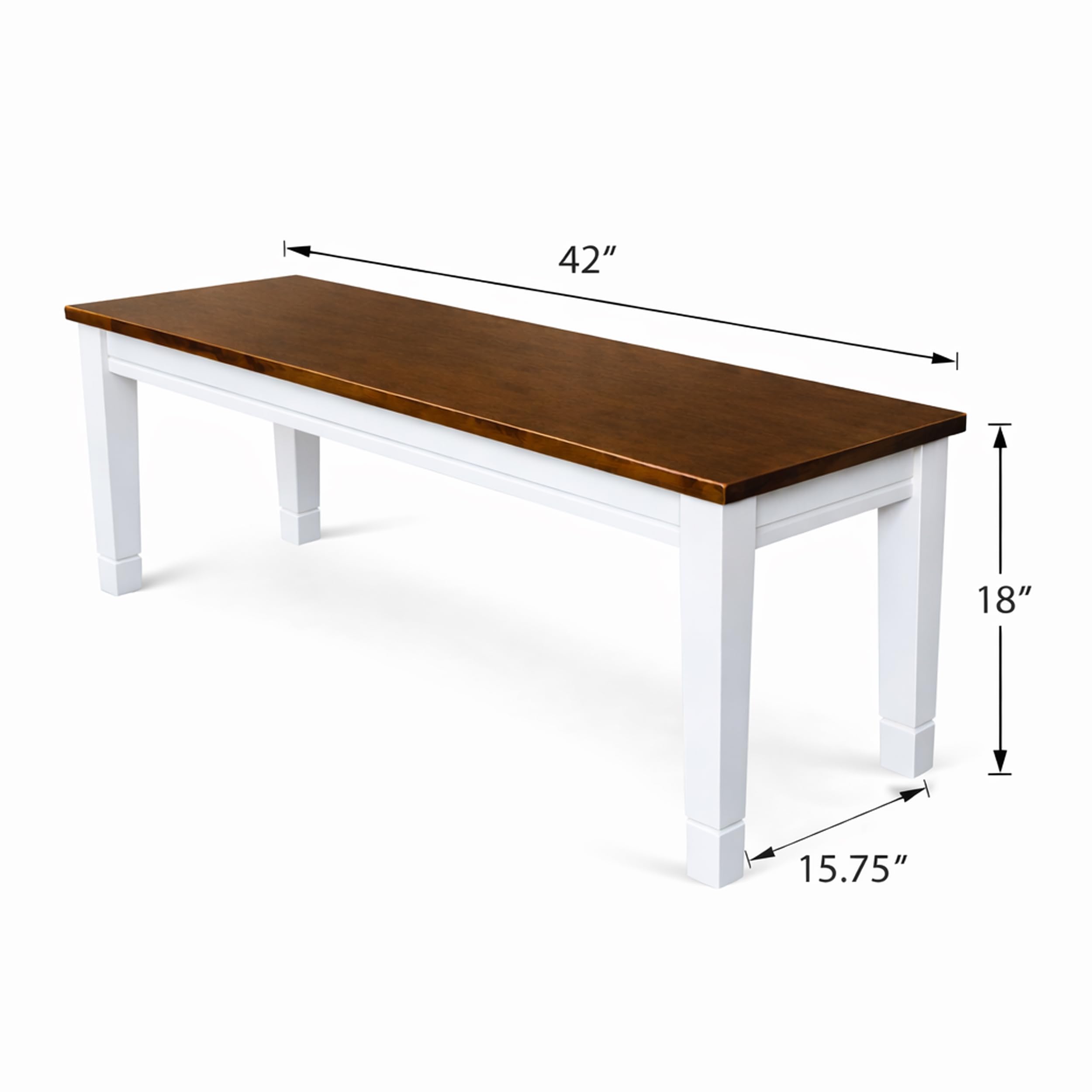 Modern Dining Bench, Dirty Oak/White Finish Solid Rubberwood
