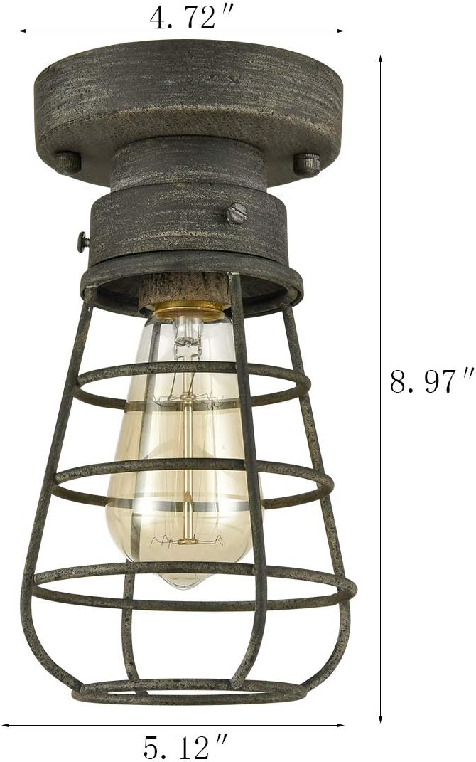 Farm Rustic Ceiling Light Fixture Small Metal Caged Ceiling Light Mini Close to Ceiling Lamp with Unique Rust Finish