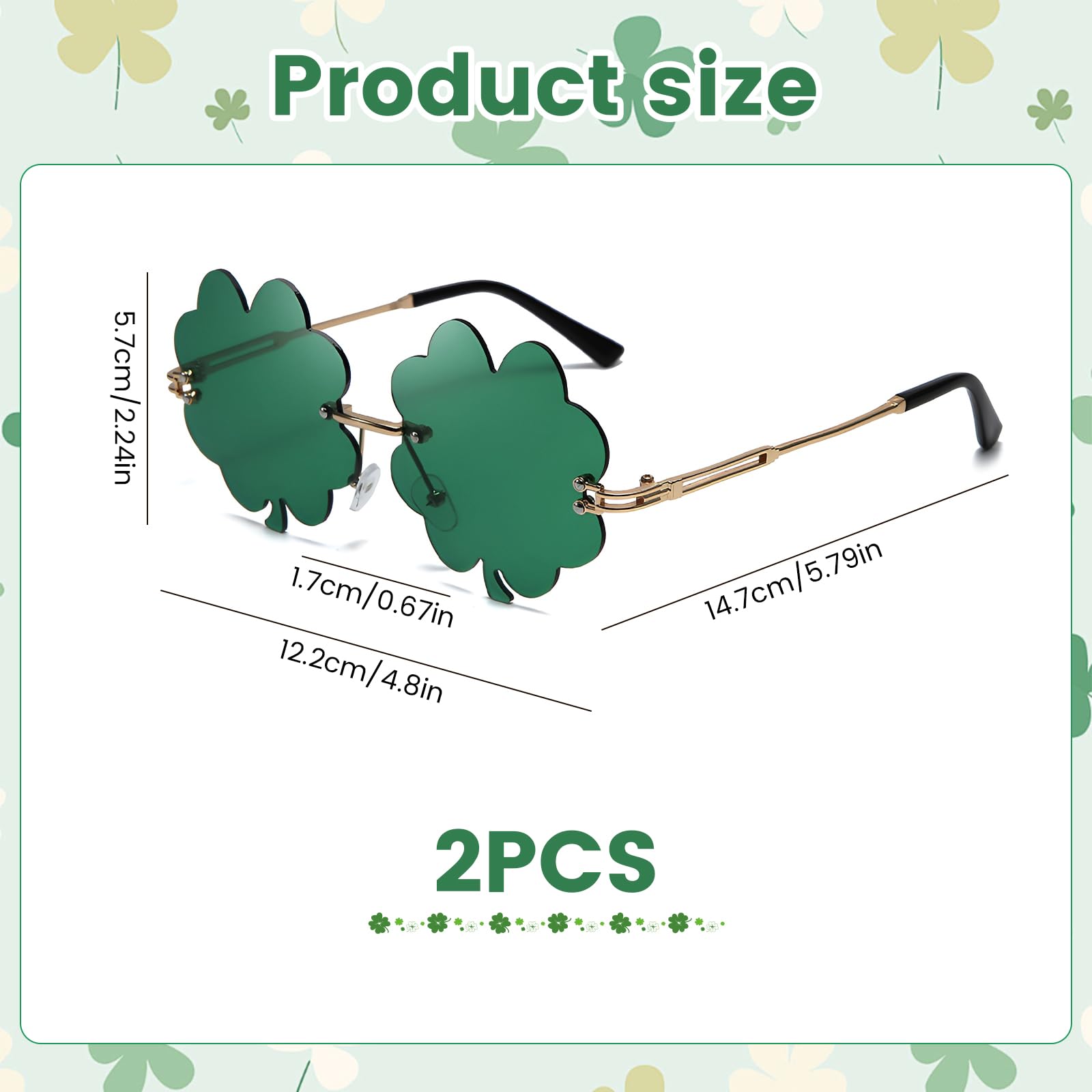 HSMHLYYB St Patricks Day Glasses, 2 works of Four Leaf Clover Glasses, Green Leprechaun Costume Glasses - Image 2