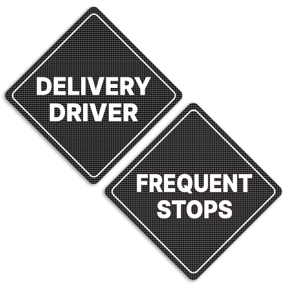Geekbear Black Delivery Driver Frequent Stops Car Sign - Sticker Or Magnet & Color Options, Weather-Resistant - Diamond Shape 6.8 X 6.8 In (, See-Through Sticker)