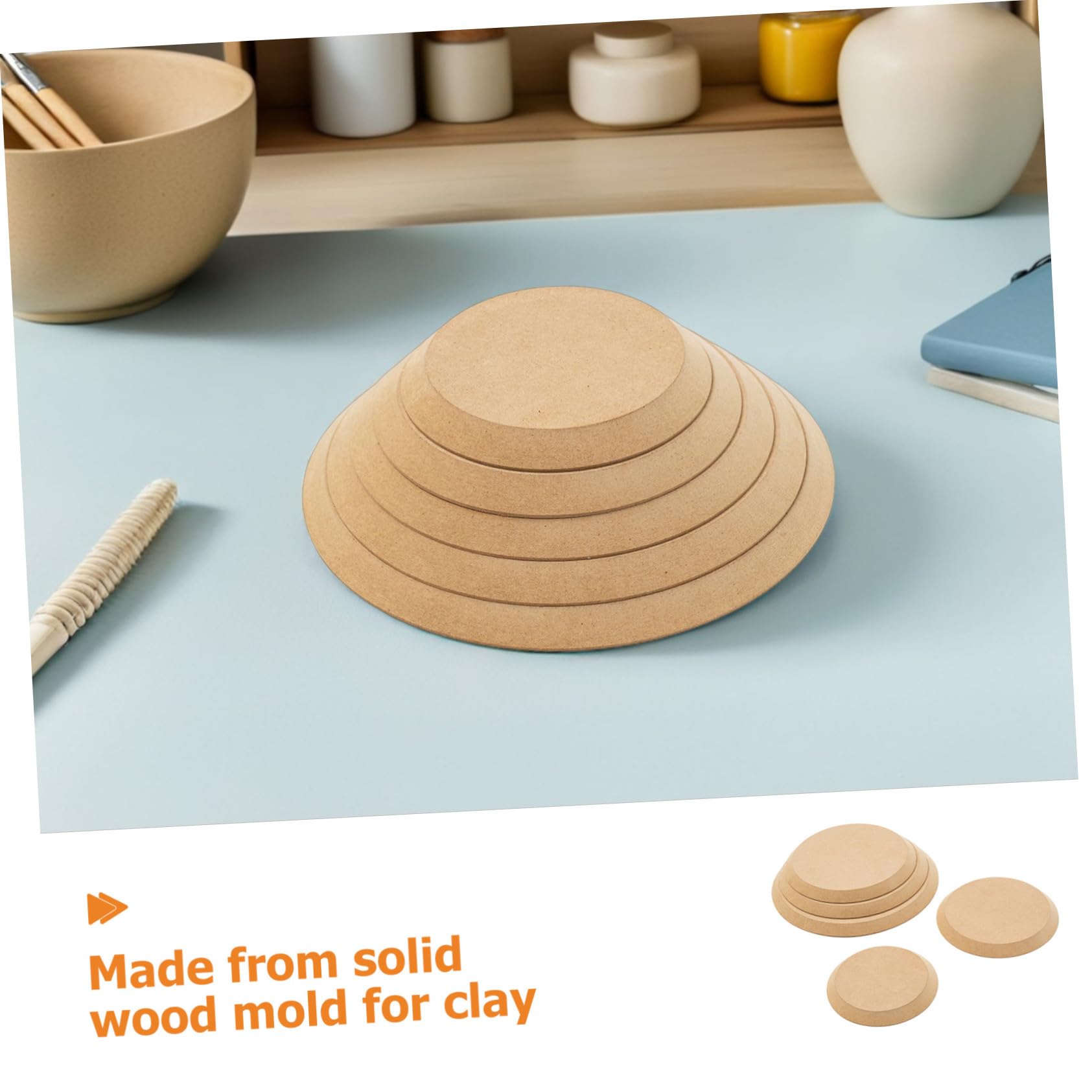 Moules à Poterie Ronds en Bois 5 Pièces pour Modelage Argile Empilables Démoulage Facilité Loisirs Créatifs Céramique Artistique Artisanat