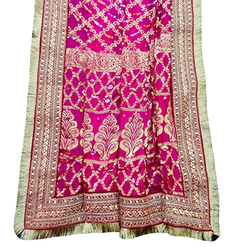 Image of Navti Creations Wedding bridal Dupatta /Chunni in banarasi silk Brocade with Katrina Kaif's Marriage dupatta's Embroidery border and 4 side golden Kiran