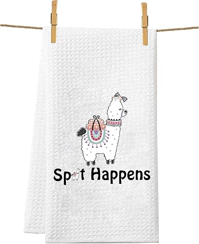 PXTIDY Divertida toalla de cocina con llama Spit Happens, paño de plato de llama, regalo de inauguración de la casa, toalla temática de alpaca,
