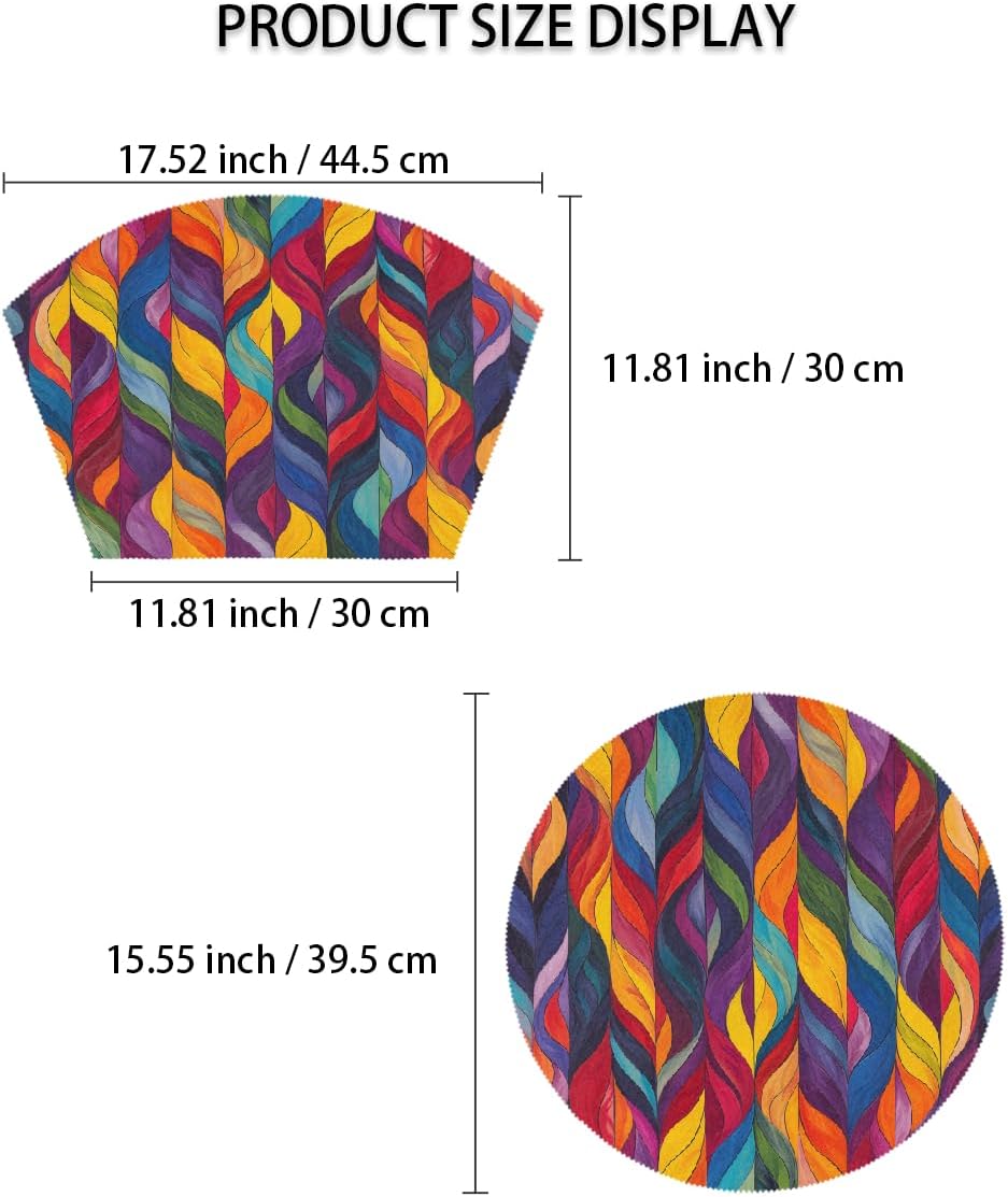 Colorful Striped Leaves Wedge Placemats Set of 4 4 Wedge Table mats and 1 Round Place mat Heat Resistant Non-Slip Wipeable Washable Dining Table for Kitchen Patio Party Decor Cloth Placemat
