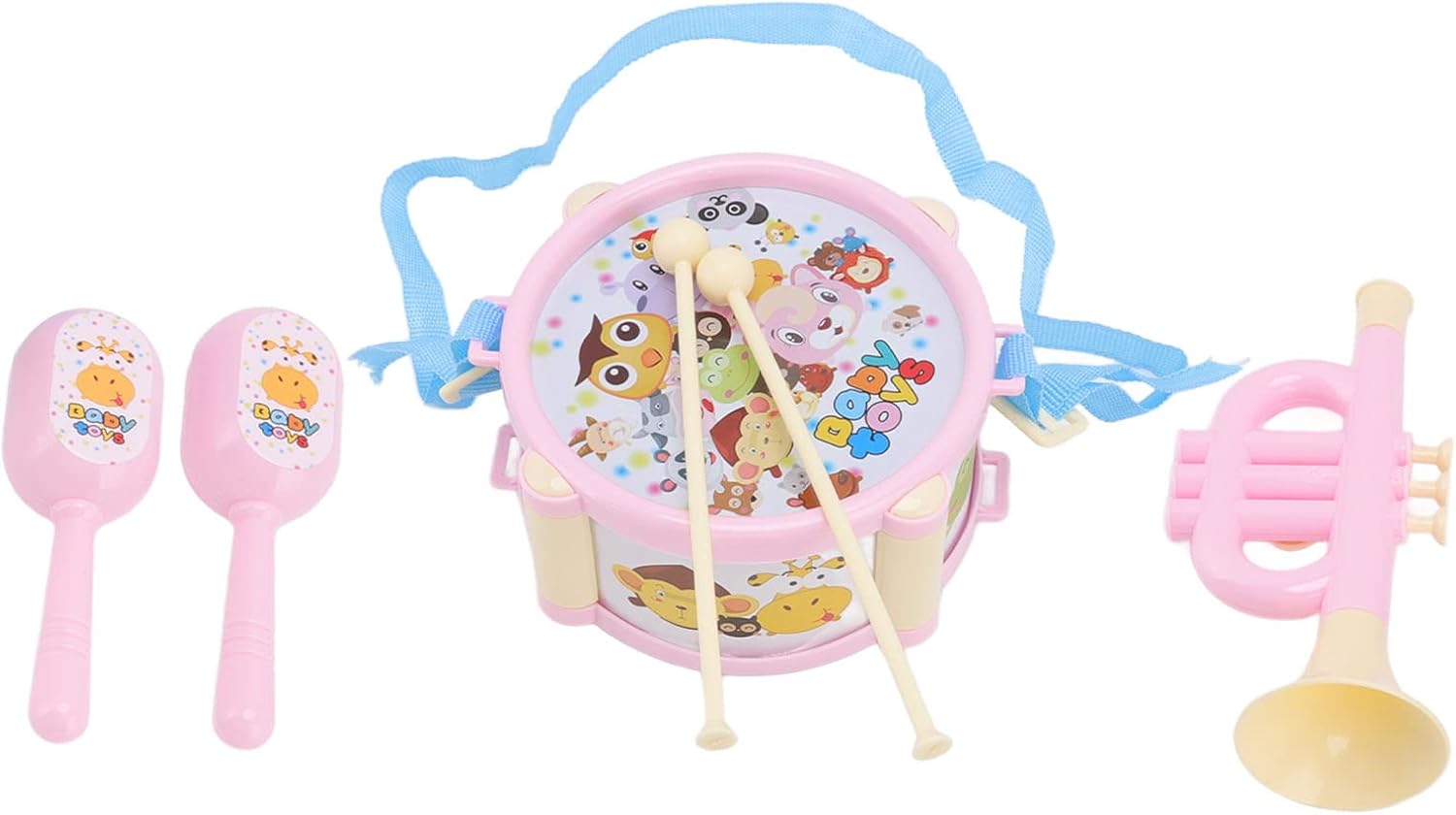 Generic Baby Musical Toys Set Safe and Secure Educational Drums for Toddler Kids with 6 Pcs Percussion On Sand Hammer Set for Early Learning 3+ Years Old (Pink)