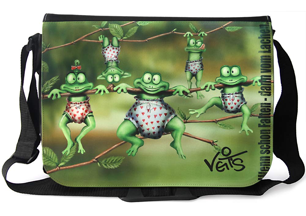 Veit's Gute Laune Tasche Schultertasche Laptoptasche Schultasche College Tasche mit Motiv Kleiner Frosch - TAB0158