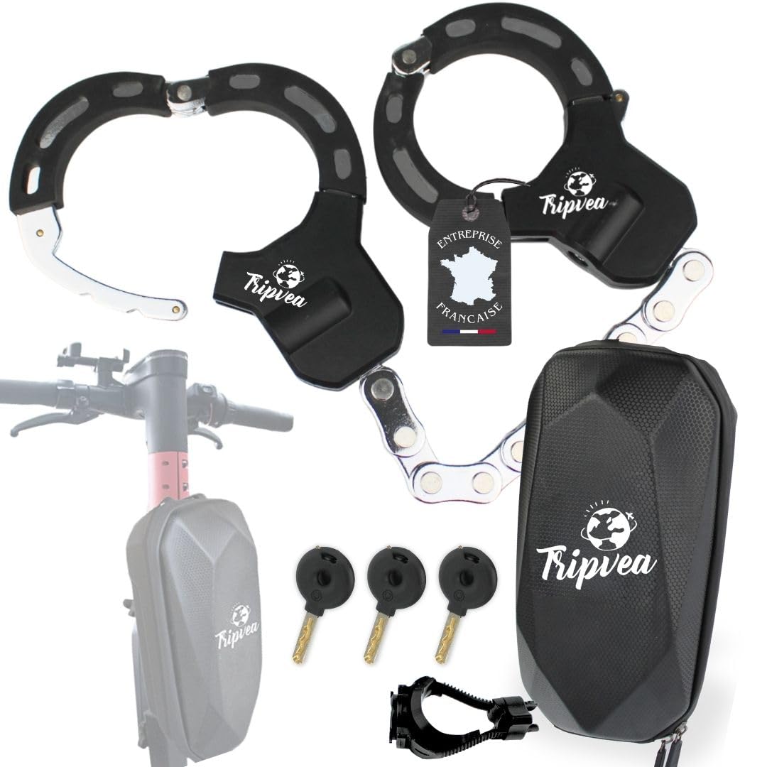 Lucchetto per Monopattino Elettrico, bici, passeggino, scooter + custodia fissabile - Antifurto ultra resistente - Catena con 10 maglie - Lunghezza 56 cm - Ø 8 cm - serratura + 3 chiavi