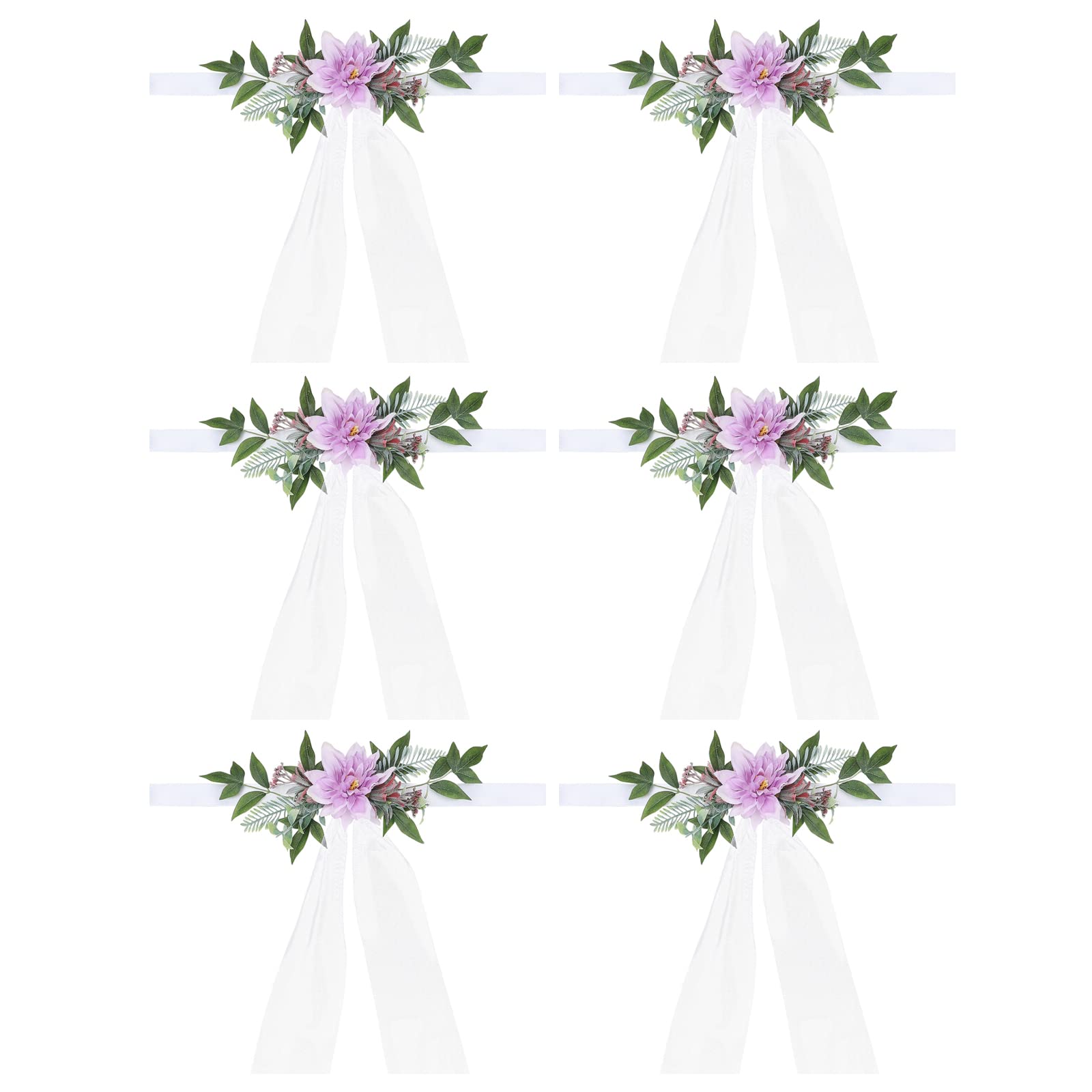 UIYIHIF Wedding Aisle Decorations Set of 6 Church Chair Bench Pew Flowers with Chiffon Ribbons for Wedding Ceremony Vintage Floral Decor for Wedding Party Photography