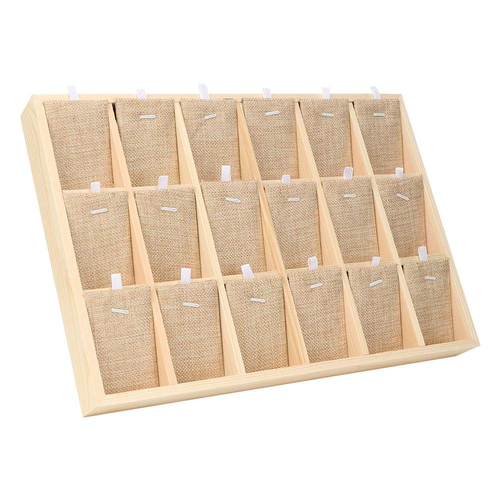 wood Jewelry Display Tray, Display Jewelry Showcase organizer tray Mebbay Stackable Storage Display Necklace for a countertop jewelry for(Pine 18 grid pendant plate)