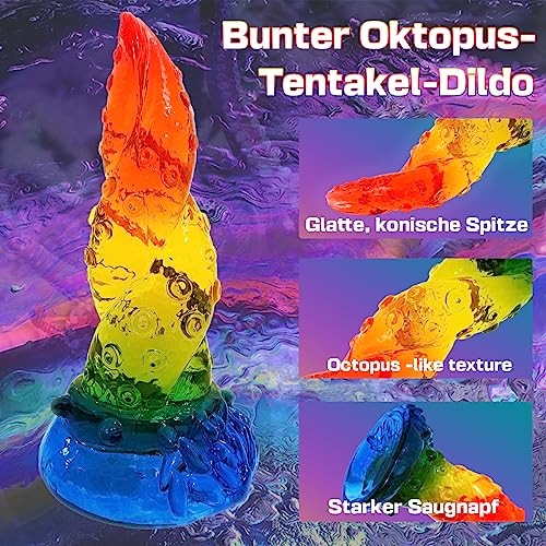 Woniyal Realistischer Dildo Oktopus Tentakel Dildos -19CM Silikon Analdildos Buttplug mit Starker Saugnapf Farbmischung Prostata Stimulation Anus Dilator Sexspielzeug für Männer Frauen Anfänger, Bunt