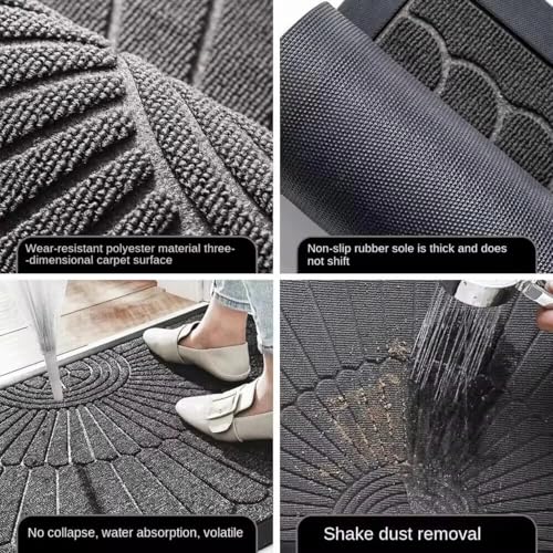 Image of Half Round Door Mat - Heavy Duty Welcome Mat for Front Door, Non-Slip Rubber Backing, Low Profile Indoor Outdoor Doormat, Semi-Circle Entry Rug for Porch, Garage, Patio, 45x75 cm