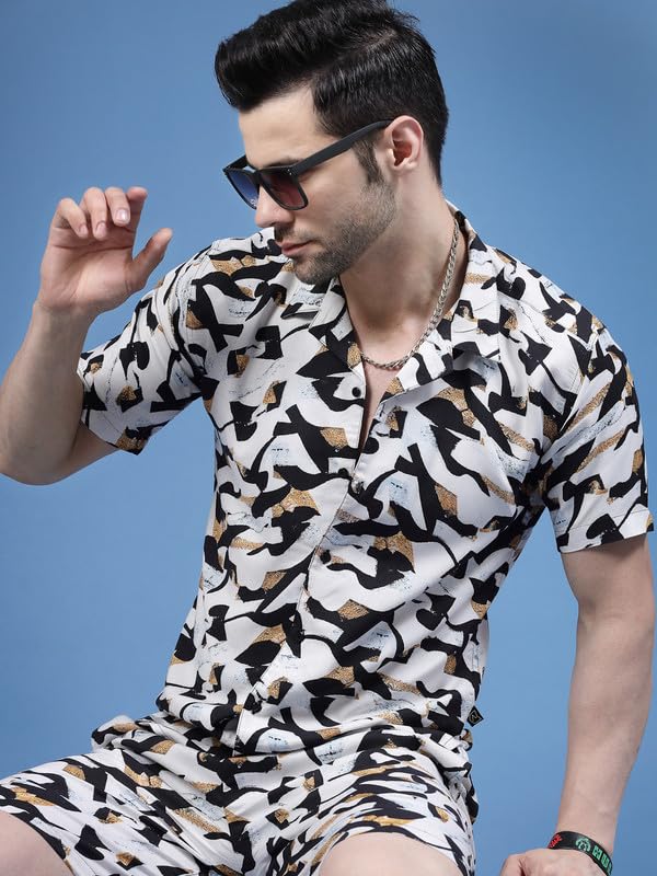 Image of RIGO Printed Co-Ord Set for Men's | Casual Shirt & Shorts Night Suit Set | Lounge-wear Nightdress Pajama Set for Men's | Night Wear, Beach Wear, Vacation Wear Outfit