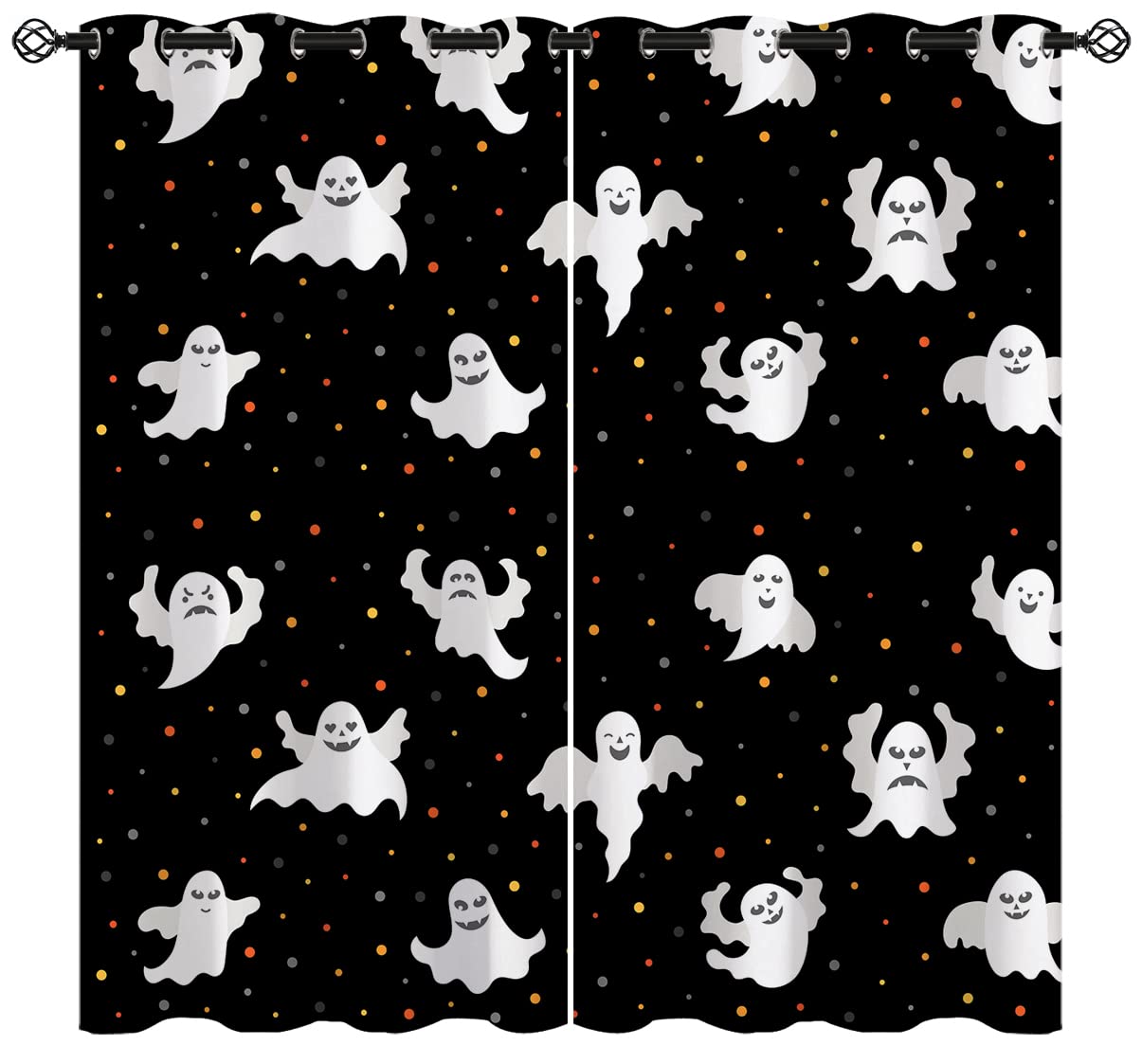 ONINUO Ghosts Blackout Curtains for Girls Boy Home Decor, Halloween Spooky Spooky Cute Funny Cartoon Grommet Thermal Insulated Drapes Darkening Window Curtain for Bedroom Living Room, 63 x 63 Inch