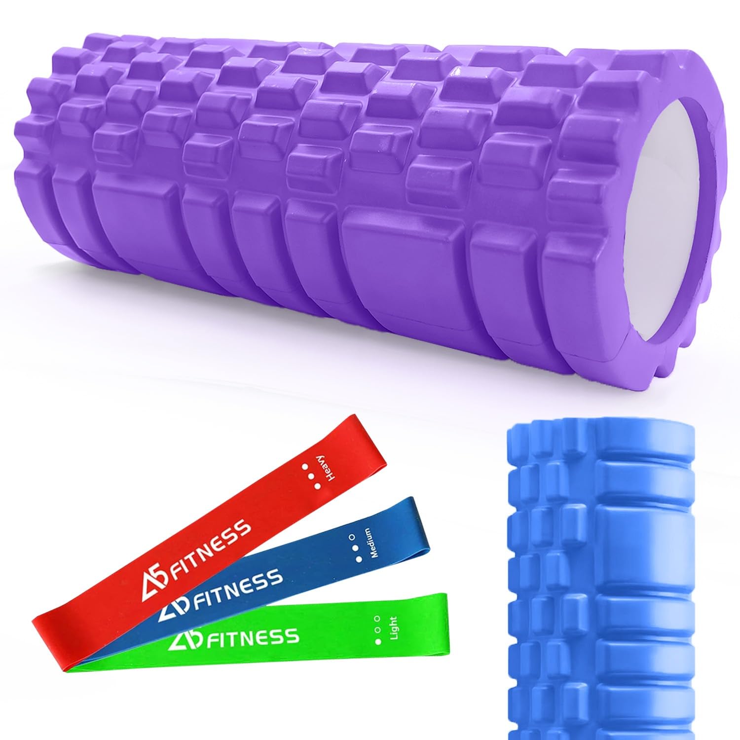 Foam Roller Purple with 3 Resistance Level Bands - Lightweight Foam Rollers for Muscles Provides Relief from Pain Fatigue Improves Tissue Recovery - Massage Roller for Gym, Yoga Pilates