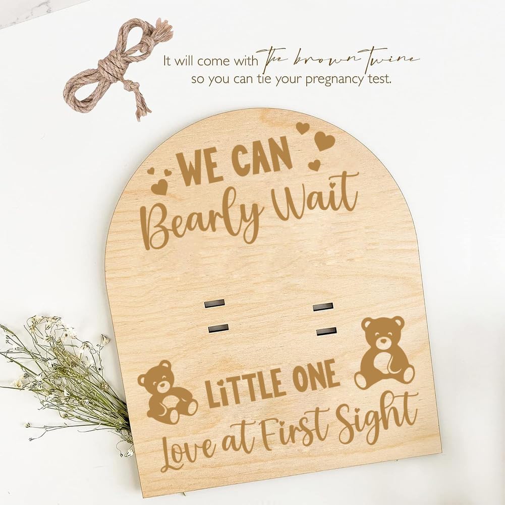FREEBLOSS Wooden Pregnancy Announcement Sign Pregnancy Announcement for Dad Baby Reveal Ideas for Husband Hi Daddy Baby Keepsake Wooden Sign for New Dad, Bear - Image 4
