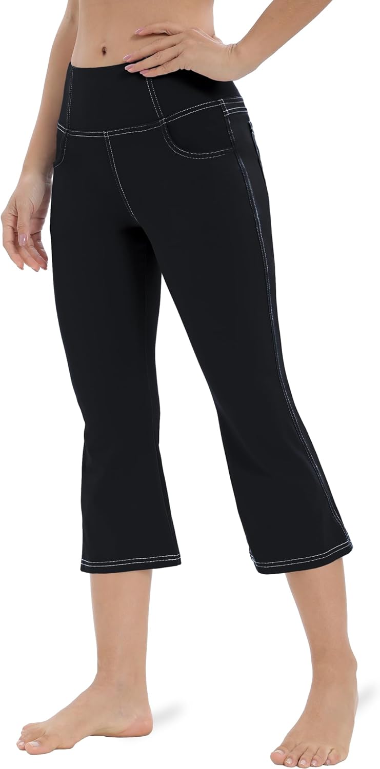 VOOVEEYA Women's Bootcut Leggings - Bootleg Yoga Pants Flare with 4 Pockets,Tummy Control High Waisted Casual Dress Pants - Image 2