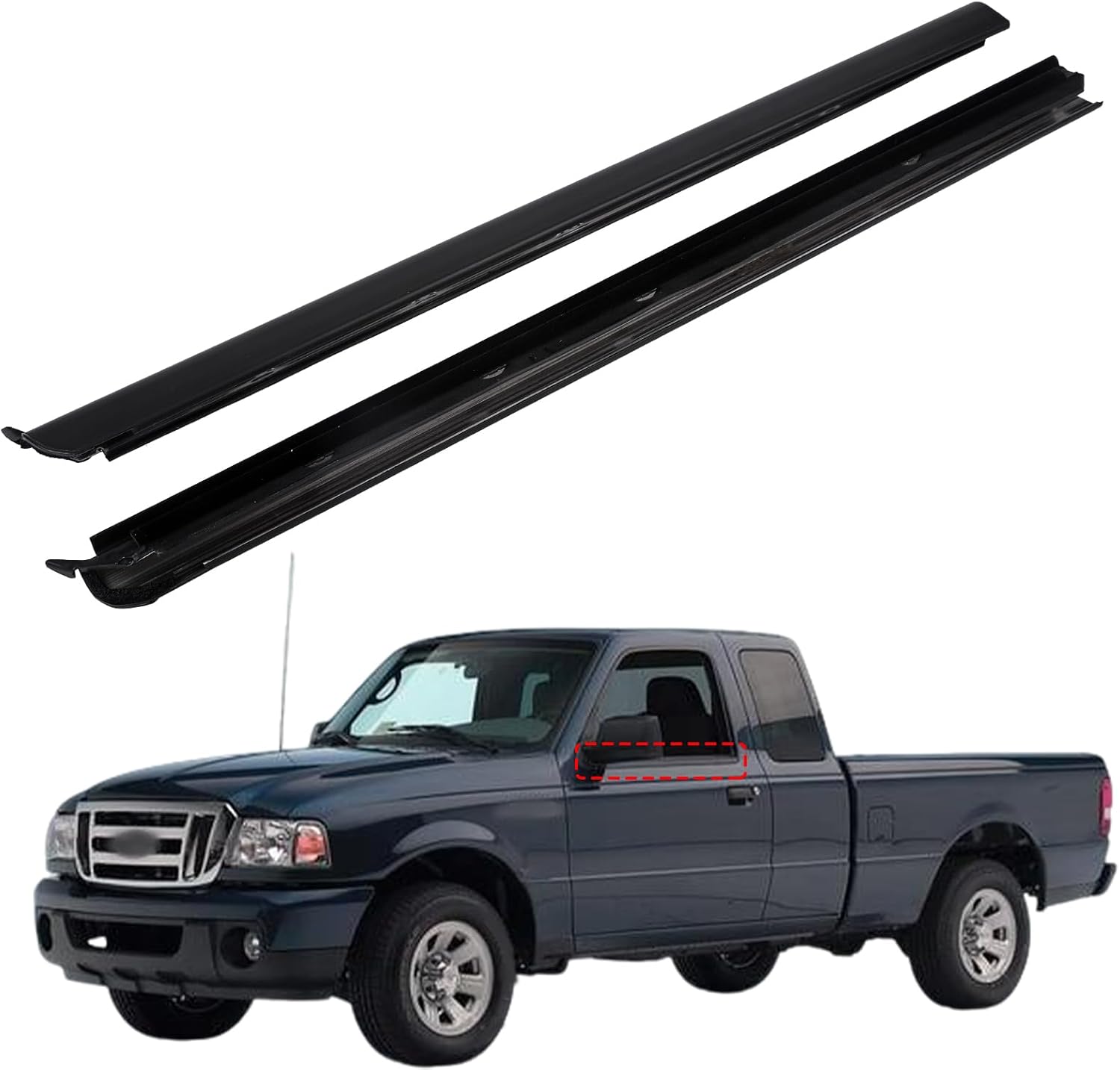 Window Molding Trim Weatherstrip Compatible with Ford Vehicle 1999-2011 Ranger, Car Outer Door Window Channel Run Weatherstrip, Replace#6L5Z-1021452-AA, 6L5Z-1021453-AA - Easy Install Seal