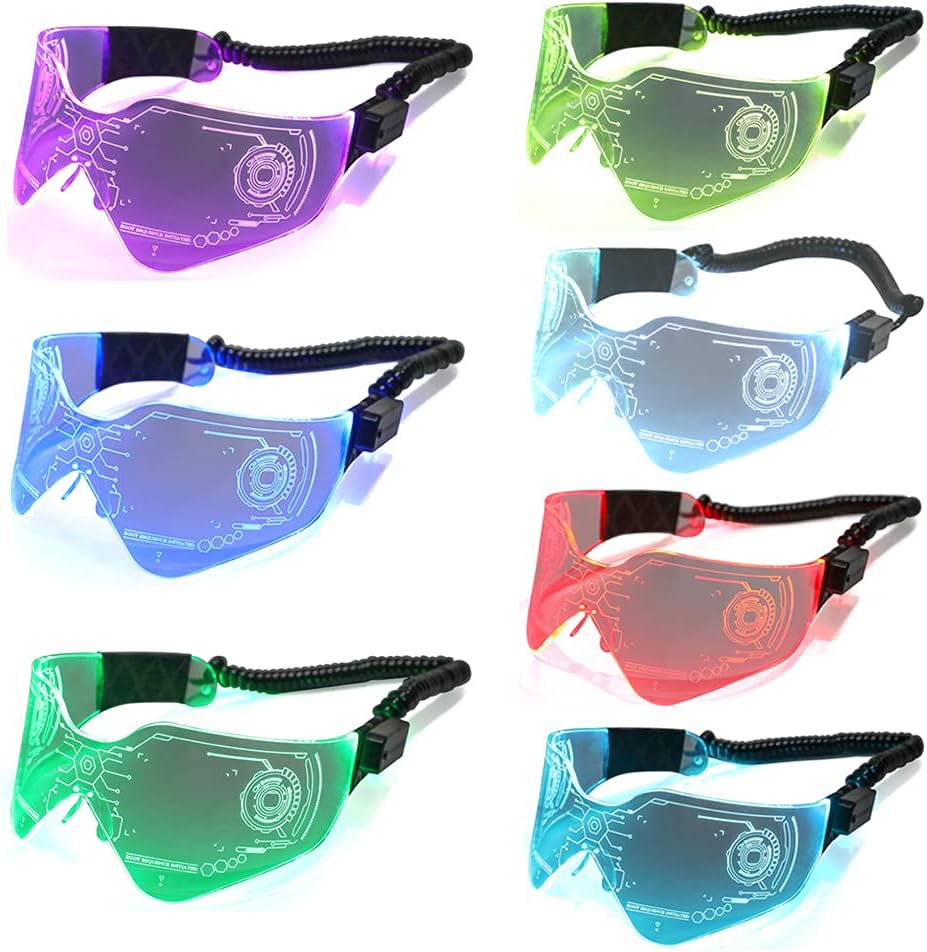 PLOPLO LED Visor Glasses USB Rechargeable 7 Colors 4 Modes Light Up Flashing Glasses