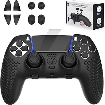 Anti-Slip Cover for PS5 DualSense Controller, Accessories Including Cover for DualSense Edge, Thumb Caps, Triggers Extenders, and Touchpad Sticker