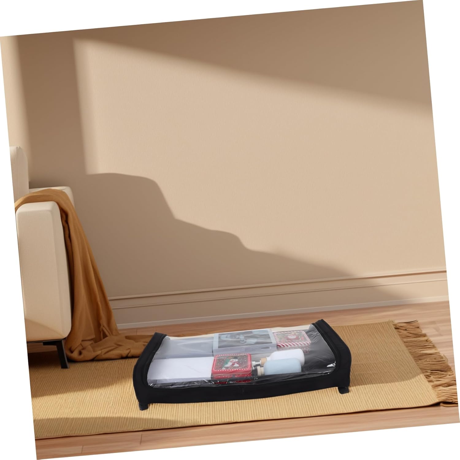 PRETYZOOM Bed Storage Box Wheels Multi-use Storage Bin Large Capacity for Clothes Couch Organizer Lid