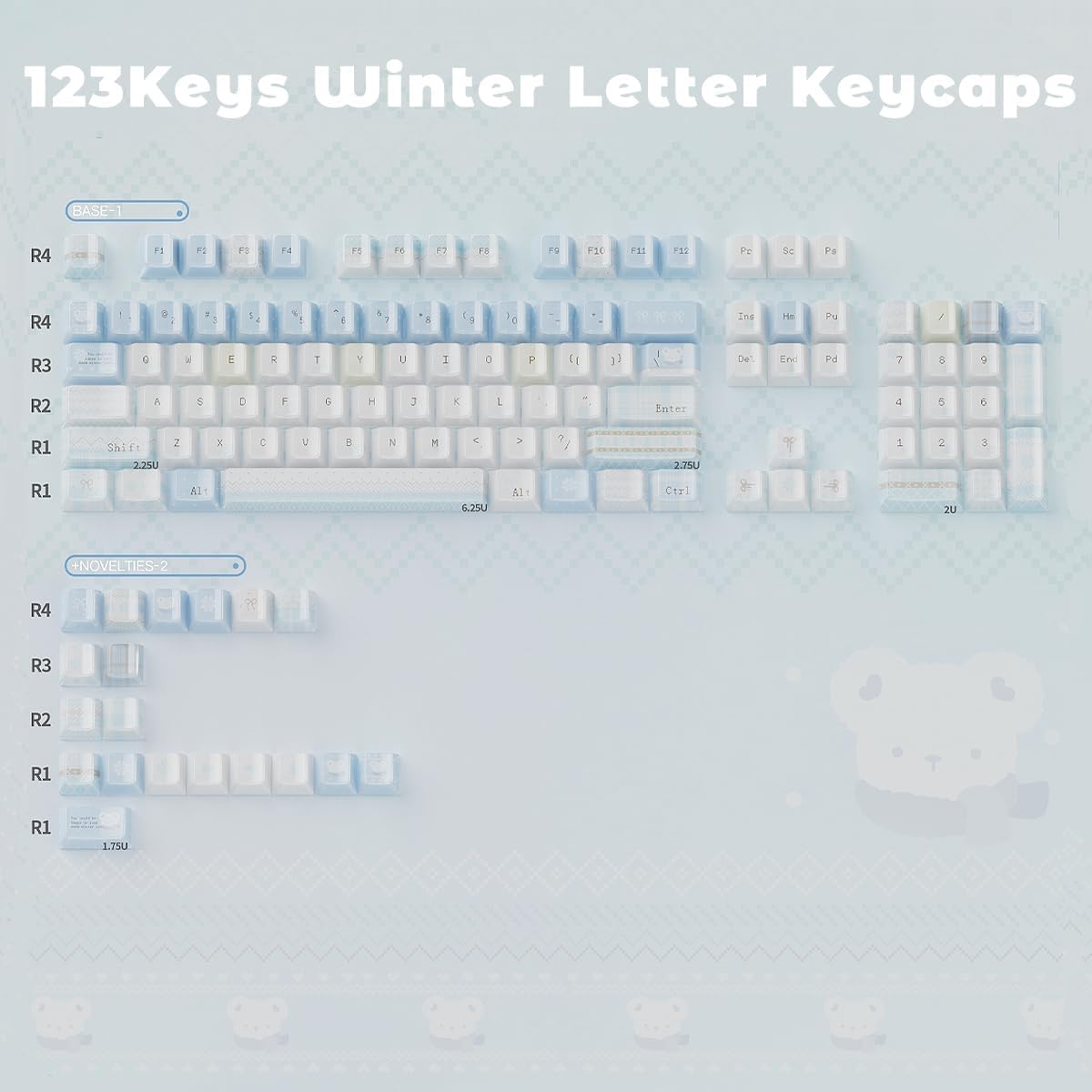 Crystal Jelly Keycaps, Blue White Translucent Keycaps, 123 Keys Custom KDA Profile Keycap Set, Cute Shine Through Keyboard Key Caps for 61/68/84/87/98/100 Cherry MX Keyboard Mechanical, White