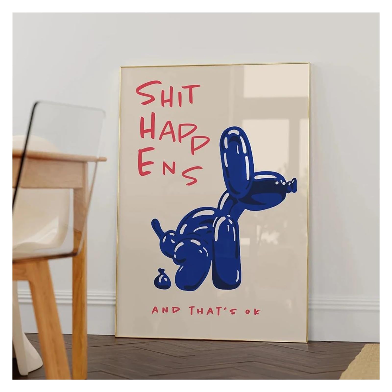 Art mural moderne toile chien ballon bleu poster citation humour salon 50x70