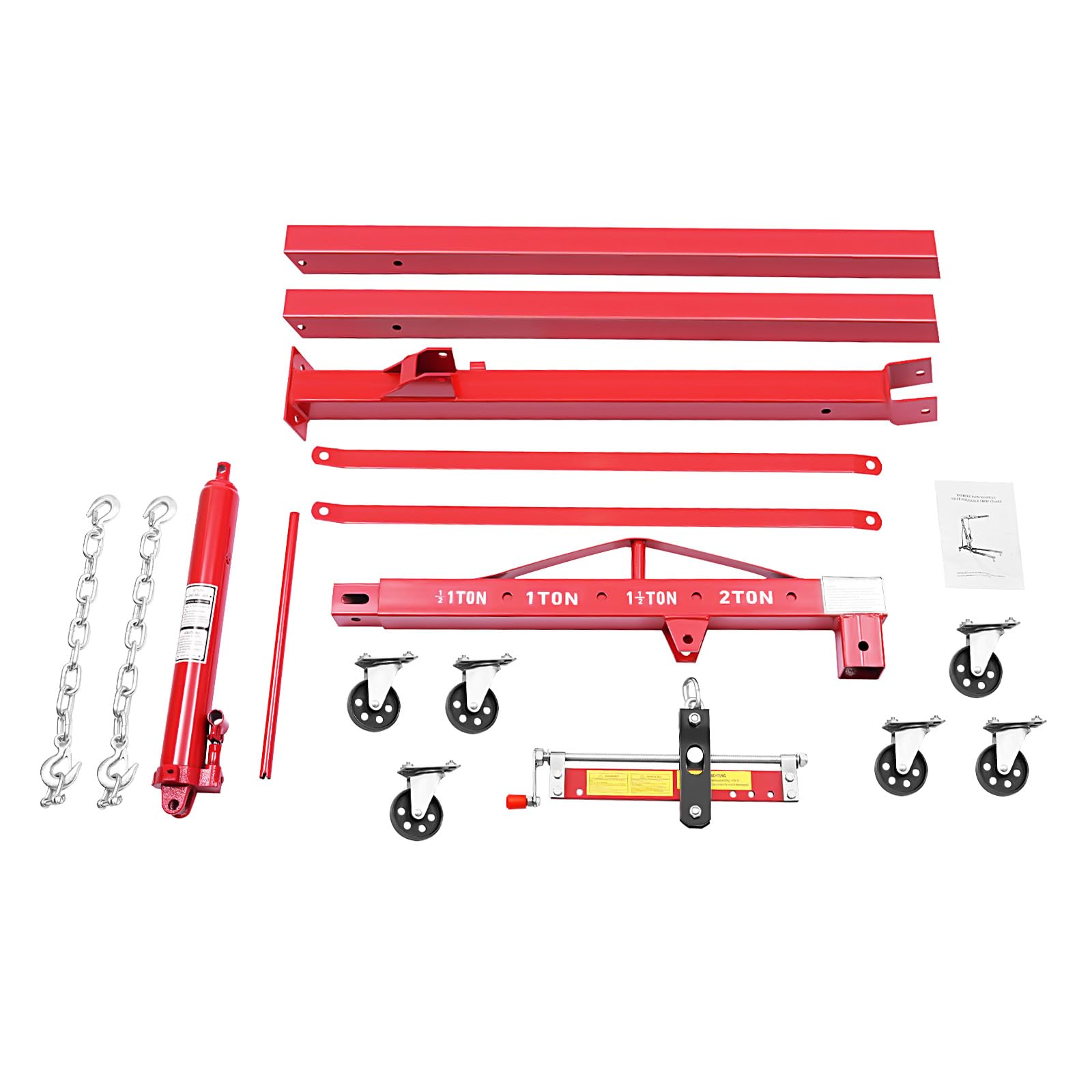 Grúa de motor de 2 toneladas, mango de bomba hidráulica, patas plegables, plataforma elevadora, gato elevador, mango de soporte, 6 ruedas resistentes, taller, garaje