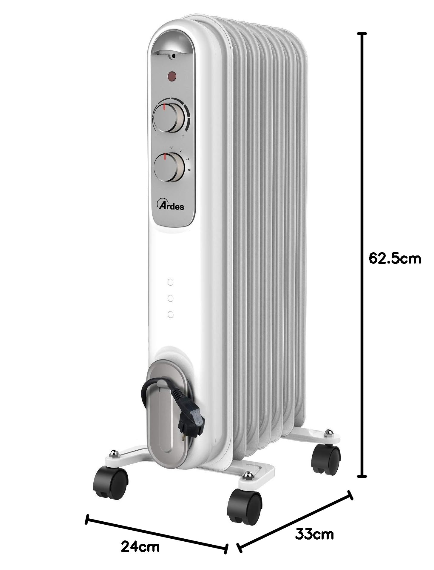 ARDES AR4R07S CURVY Radiador de Aceite 7 Elementos Térmicos - 3 Potencias 1500W - Indicador de Funcionamiento y Termostato de Regulación de la Temperatura
