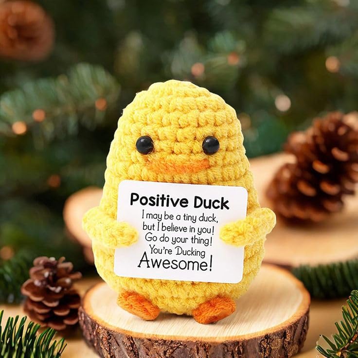 Image of Cute Emotional Support Crochet Toys Handmade Gifts with Message for Women Men Friends Coworkers, Birthday Christmas Valentine's Gift (Duck)