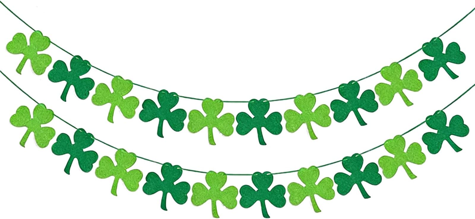 St Patricks Day Decorations, 2Pcs Clover Banner for St. Patrick's Day Decor, Felt Shamrock Clover Garland Decorations,NO DIY Irish Party Supplies Ornament Bunting for St Patrick's Day Decoration