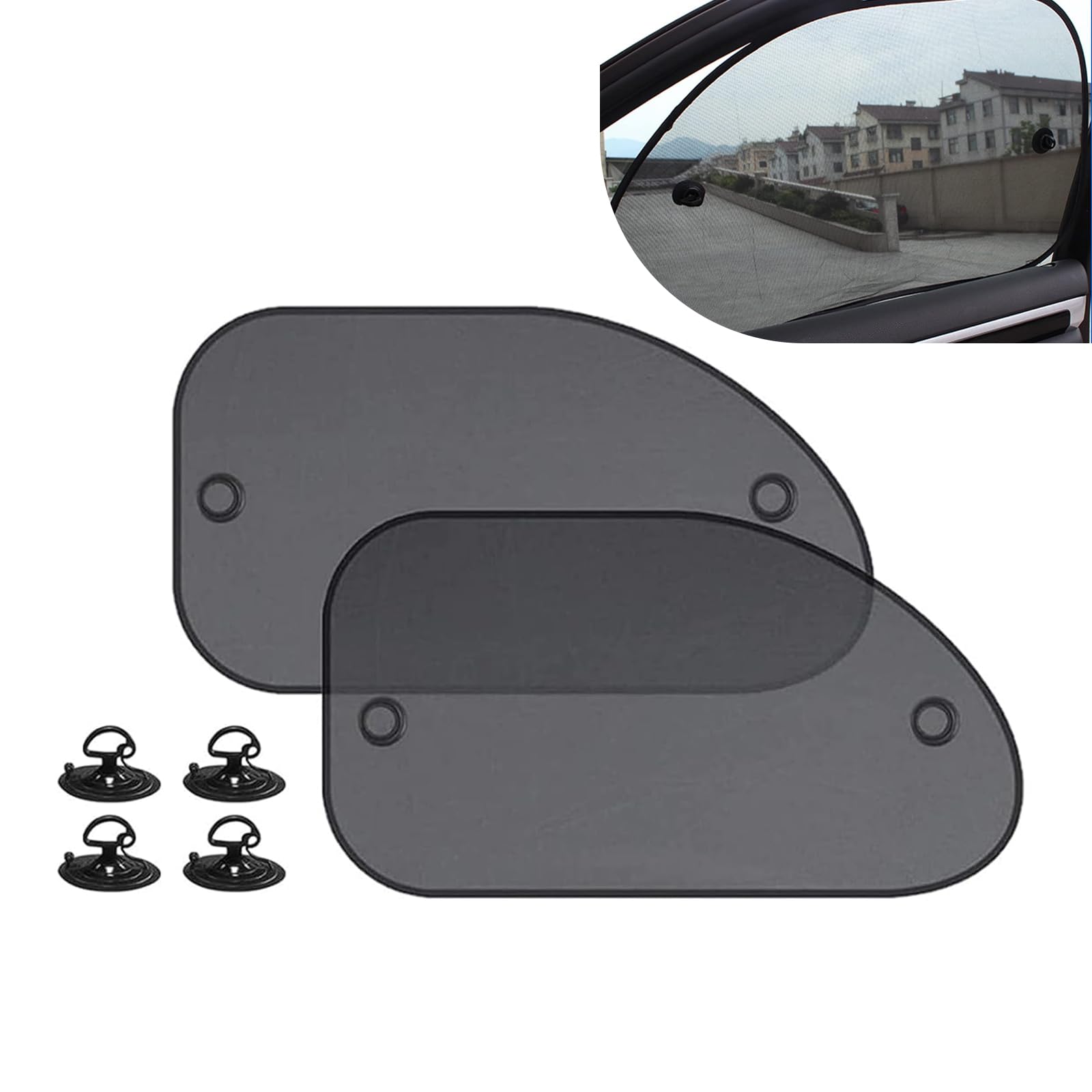 Miytsya2 PCS Car Front Side Window Sunshade, 25.59" x 14.96" 3D Photocatalyst Mesh Suction Cup Installation Window Glass Sunshade Sunscreen Mesh, Suitable for Most Family Cars and SUVs (Black)